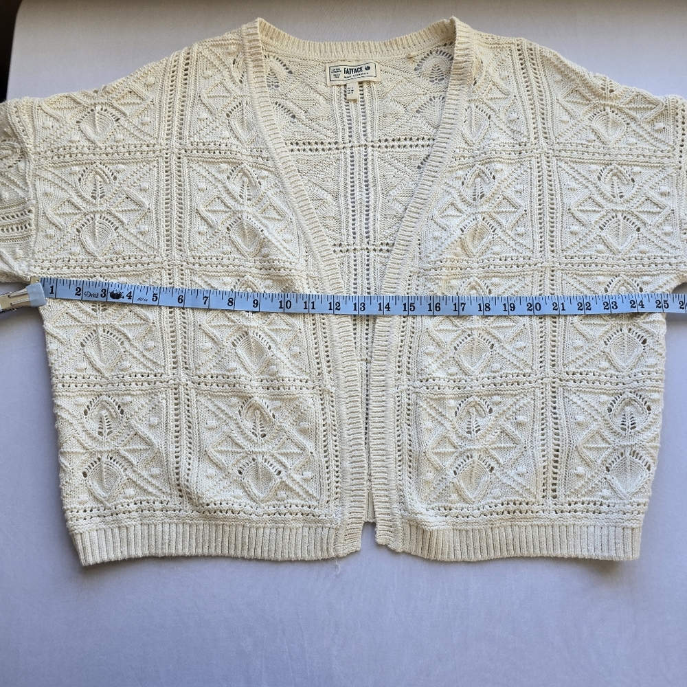 Fat Face Annabelle Cream Patchwork Cotton Crochet Open Cardigan Sweater Size 14 - Picture 4 of 8